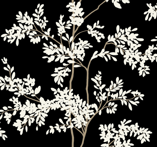 Lunaria Silhouette Black & White Wallpaper by York Wallcoverings Designer Blooms Covers about 60.8 square feet 27-in by 27-ft long roll Unpasted 25.25 - Swanky Fabrics -