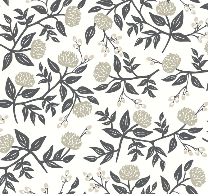 Peonies White & Black Wallpaper by Rifle Paper Co. Designer Rifle Paper Co. Covers about 60.8 square feet 27-in by 27-ft long roll Unpasted 25.25 - Swanky Fabrics -