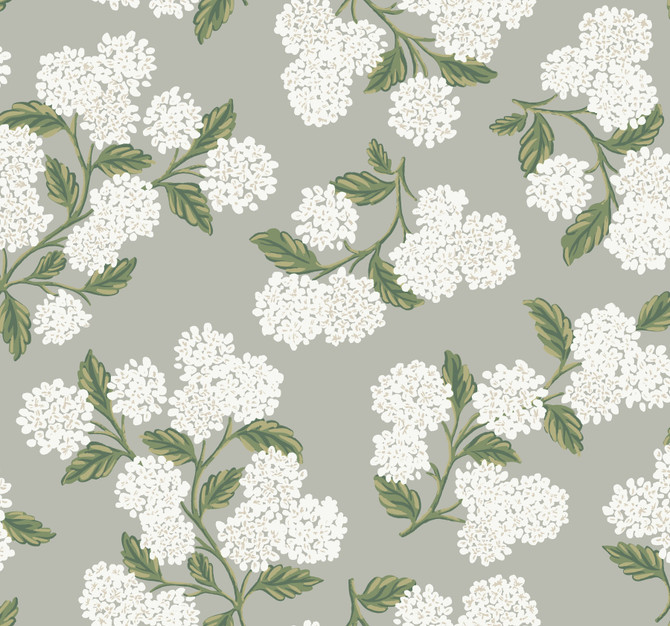 Hydrangea Grey Wallpaper by Rifle Paper Co. Designer Rifle Paper Co. Covers about 60.8 square feet 27-in by 27-ft long roll Unpasted 25.25 - Swanky Fabrics -