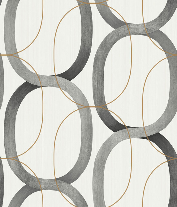Interlock Black & Gold Wallpaper by Candice Olson Designer Candice Olson Modern Nature 2nd Edition Covers about 56.4 square feet 20.5-in by 33-ft long roll Unpasted 24 - Swanky Fabrics -