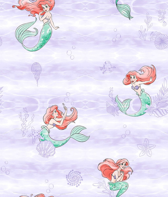 Disney the Little Mermaid Swim Purple Wallpaper by York Wallcoverings Designer Disney Kids Vol. 4 Covers about 56.4 square feet 20.5-in by 33-ft long roll Unpasted 24 - Swanky Fabrics -
