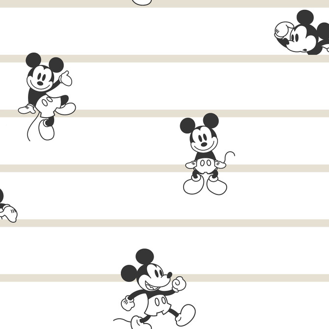 Disney Mickey Mouse Stripe Black & White Wallpaper by York Wallcoverings Designer Disney Kids Vol. 4 Covers about 56.4 square feet 20.5-in by 33-ft long roll Unpasted 20.5 - Swanky Fabrics -