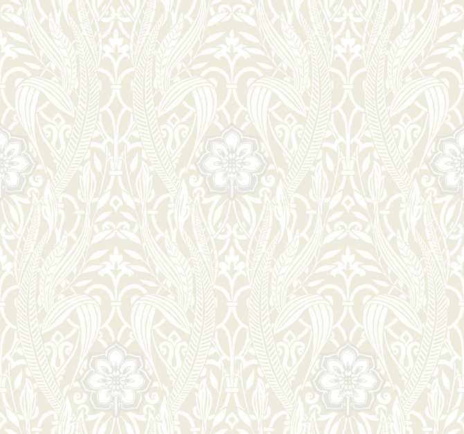 Gatsby Damask Beige Wallpaper by York Wallcoverings Designer Damask Resource Library Covers about 60.8 square feet 27-in by 27-ft long roll Prepasted 25.25 - Swanky Fabrics -