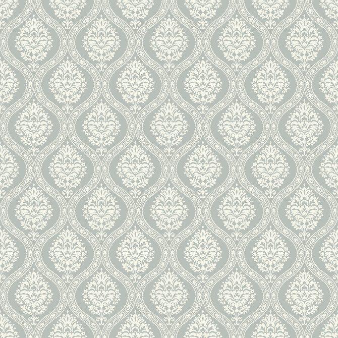 Petite Ogee Green Wallpaper by York Wallcoverings Designer Damask Resource Library Covers about 56.4 square feet 20.5-in by 33-ft long roll Prepasted 20.5 - Swanky Fabrics -