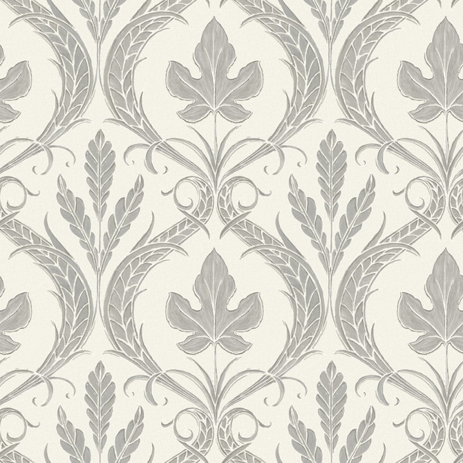 Adirondack Damask Grey & Beige Wallpaper by York Wallcoverings Designer Damask Resource Library Covers about 56.4 square feet 20.5-in by 33-ft long roll Prepasted 20.5 - Swanky Fabrics -