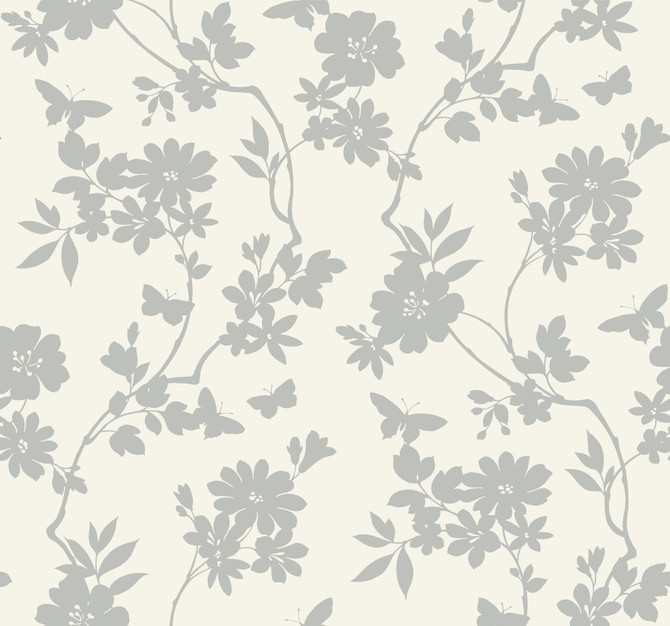 Flutter Vine White & Silver Wallpaper by Candice Olson Designer Candice Olson After 8 Covers about 60.8 square feet 27-in by 27-ft long roll Unpasted 25.25 - Swanky Fabrics -
