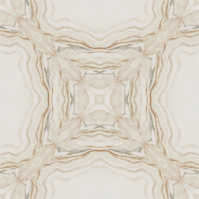 Stone Kaleidoscope Cream & Charcoal Metallic Wallpaper by Antonina Vella Designer Antonina Vella Natural Opalescence Covers about 57.8 square feet 21-in by 33-ft long roll Unpasted 20.8 - Swanky Fabrics -