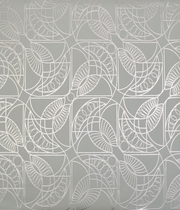 Cartouche Blue & Silver Wallpaper by Antonina Vella Designer Antonina Vella Modern Metals Covers about 56.9 square feet 20.8-in by 32.8-ft long roll Unpasted 12.6 - Swanky Fabrics -