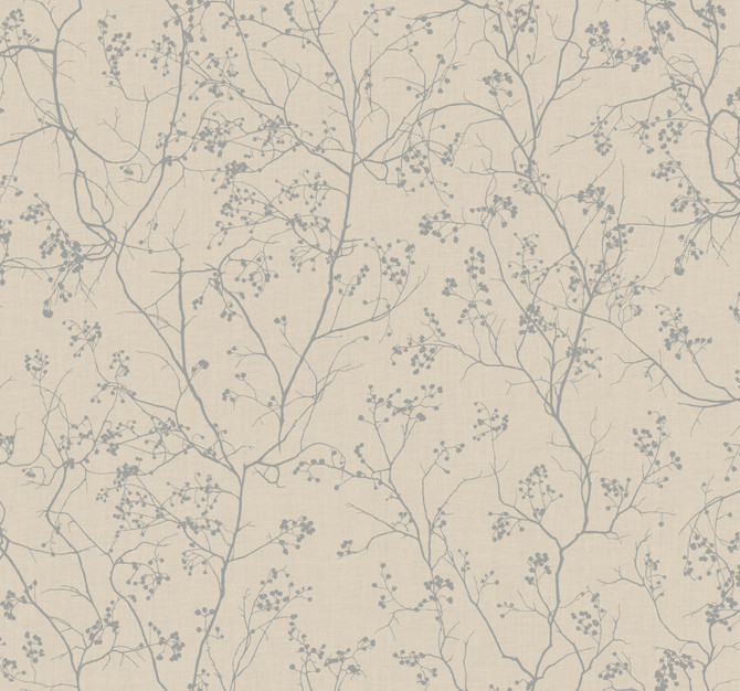 Luminous Branches Taupe & Silver Wallpaper by Antonina Vella Designer Antonina Vella Dazzling Dimensions Volume II Covers about 60.8 square feet 27-in by 27-ft long roll Unpasted 25.2 - Swanky Fabrics -