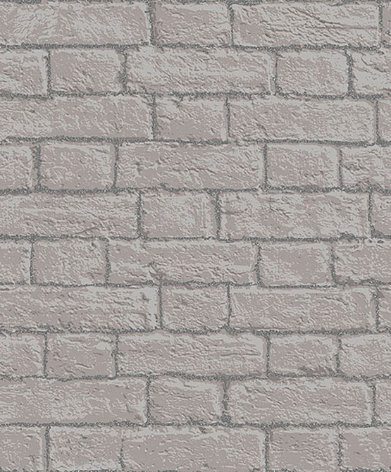 Gordan Grey Painted Metallic Brick Wallpaper by Brewster Designer CWV Covers about 56.4 square feet 20.5-in by 33-ft long roll Unpasted 25.2 - Swanky Fabrics -