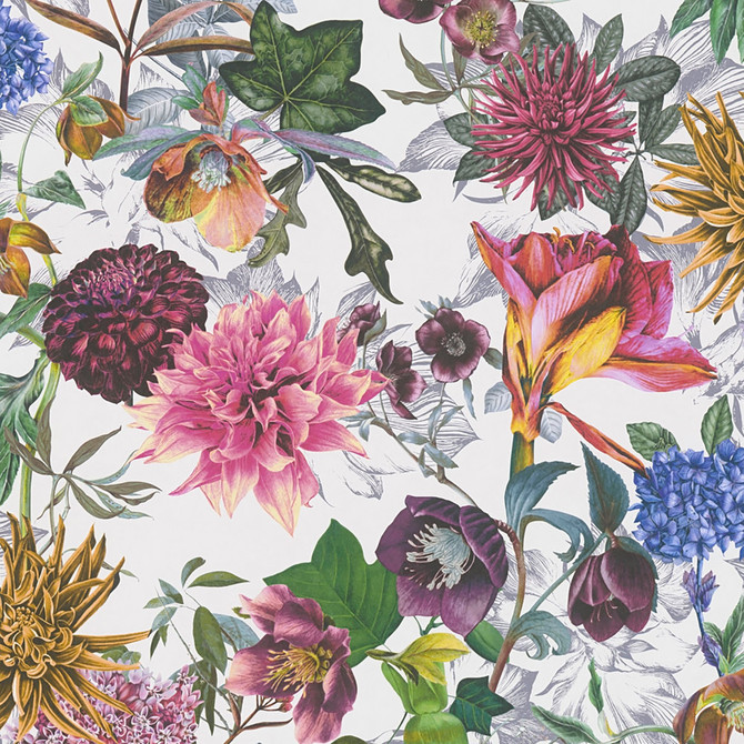 Althea White Flower Garden Wallpaper by AS Creation Designer AS Creation Covers about 57.5 square feet 20.9-in by 33-ft long roll Unpasted 25.2 - Swanky Fabrics -
