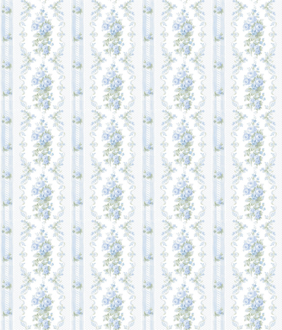 Dreamy Days Sweet Blue Stripe & Floral Wallpaper by A-Street Prints Designer LoveShackFancy Covers about 56.4 square feet 20.5-in by 33-ft long roll Unpasted 24 - Swanky Fabrics -