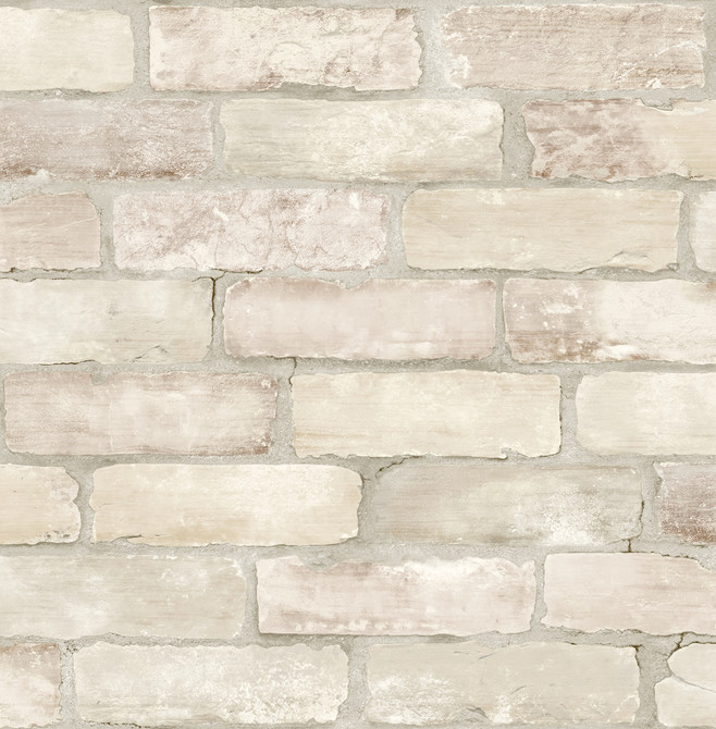 Limewashed Bone Weathered Brick Wallpaper by A-Street Prints Designer Zio and Sons Covers about 56.4 square feet 20.5-in by 33-ft long roll Unpasted 21.25 - Swanky Fabrics -
