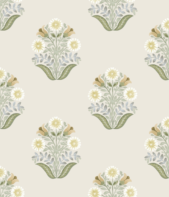 Sophie Sage Floral Medallion Peel & Stick Wallpaper by York Wallcoverings Designer Mirth Studios Covers about 34.2 square feet 20.5-in by 20-ft long roll Peel & Stick 24 - Swanky Fabrics -