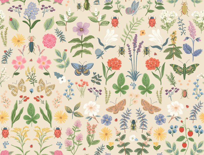 Curio Cream Peel & Stick Wallpaper by Rifle Paper Co. Designer P&S Rifle Paper 3 Covers about 45 square feet 27-in by 20-ft long roll Peel & Stick 20.5 - Swanky Fabrics -