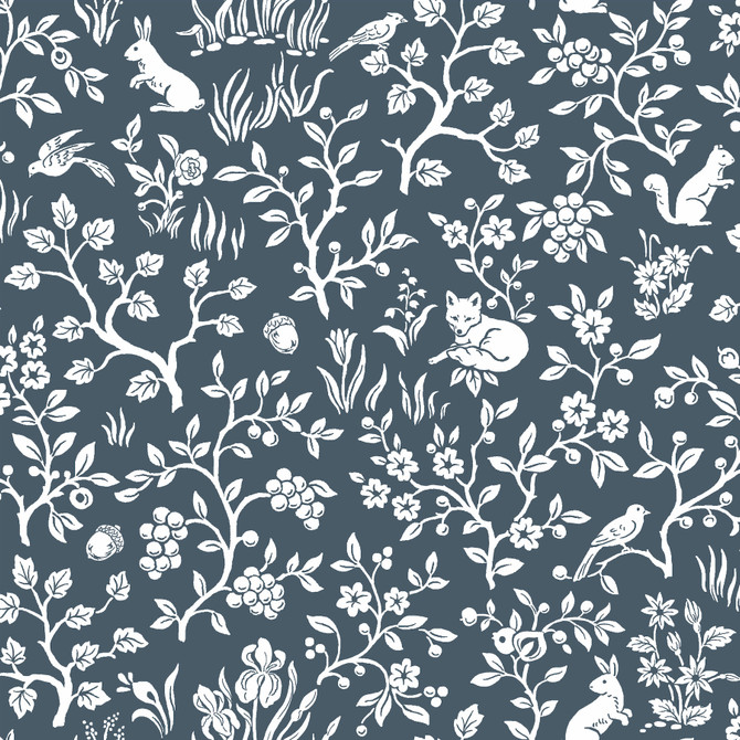 Magnolia Home Fox & Hare Navy Peel & Stick Wallpaper by Magnolia Home Designer York Premium Peel + Stick Covers about 34.2 square feet 20.5-in by 20-ft long roll Peel & Stick 20.5 - Swanky Fabrics -