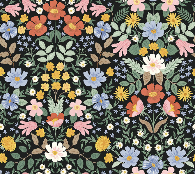 Bramble Garden Black Peel & Stick Wallpaper by Rifle Paper Co. Designer P&S Rifle Paper 2 Covers about 45 square feet 27-in by 20-ft long roll Peel & Stick 24 - Swanky Fabrics -