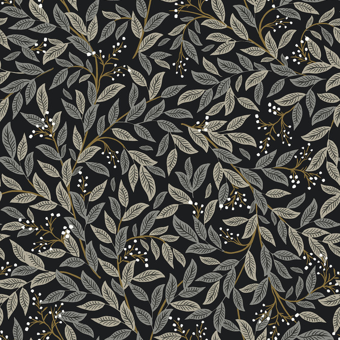 Willowberry Black Peel & Stick Wallpaper by Rifle Paper Co. Designer P&S Rifle Paper 2 Covers about 34.2 square feet 20.5-in by 20-ft long roll Peel & Stick 20.5 - Swanky Fabrics -