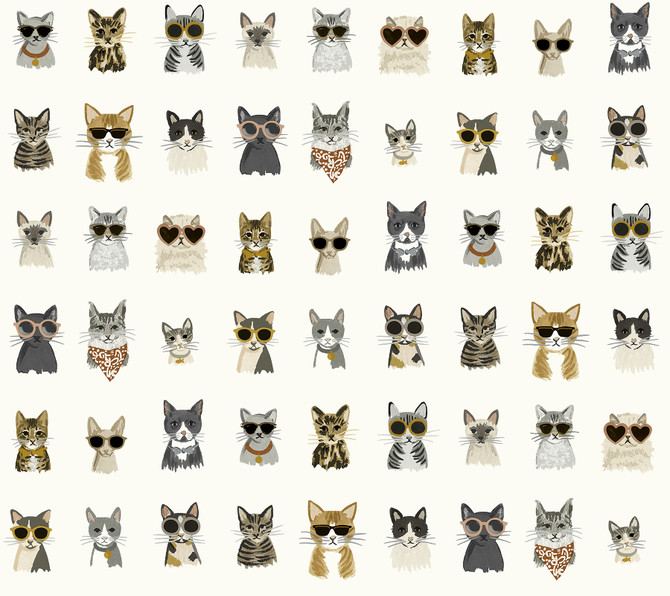 Cool Cats Grey & Gold Peel & Stick Wallpaper by Rifle Paper Co. Designer P&S Rifle Paper 2 Covers about 45 square feet 27-in by 20-ft long roll Peel & Stick 24 - Swanky Fabrics -
