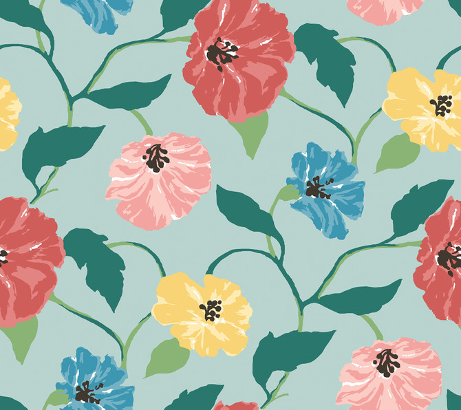 Jungle Garden Sky Blue Peel & Stick Wallpaper by Madcap Cottage Designer Madcap Cottage Covers about 45 square feet 27-in by 20-ft long roll Peel & Stick 24 - Swanky Fabrics -