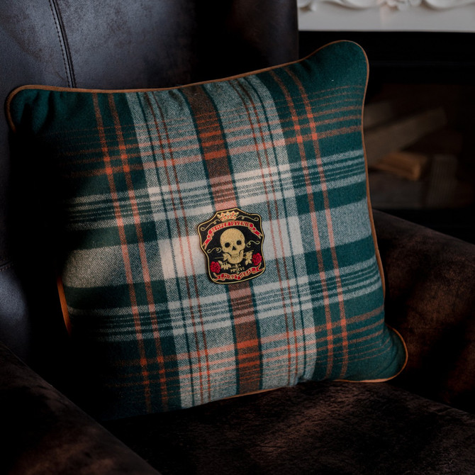 Mind The Gap Pillows MONTEREY PLAID Green Wool Cushion (LC40154) | LC40154 | WOODSTOCK '69 LIFESTYLE COLLECTION | 20 x 20 in | Green, Orange, Taupe, Yellow | Fabric Carolina | https://www.fabriccarolina.com/