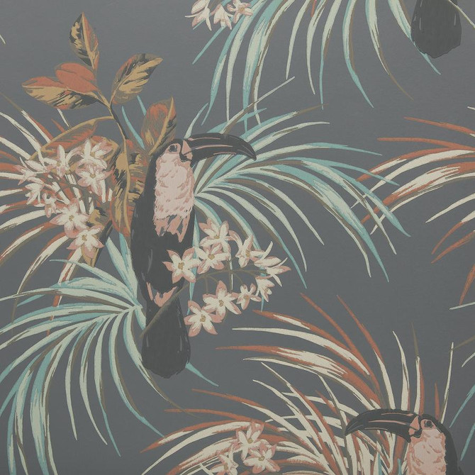 Le Toucan (Wp) # 05 Charcoal by 1838 Wallcoverings Designer Wallpaper Elodie STRAIGHT PASTE THE WALL UNITED KINGDOM V-25.5" 20.5"X11YD - Swanky Fabrics -