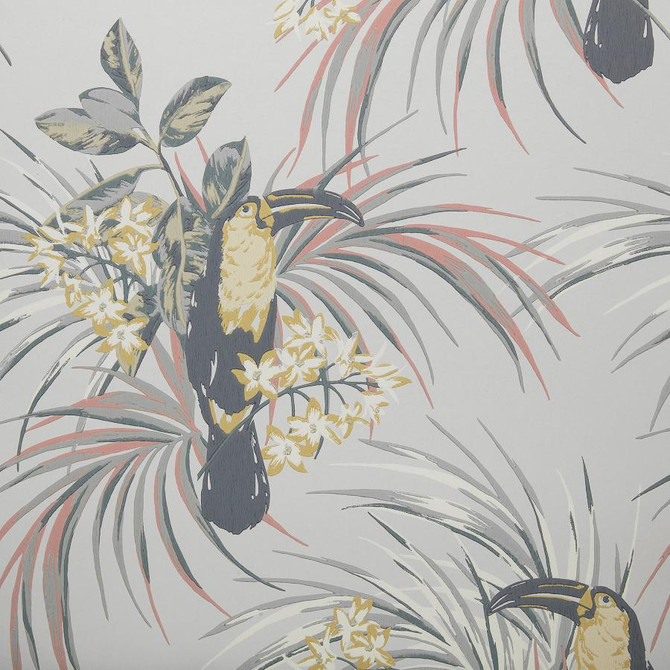 Le Toucan (Wp) # 06 Soft Grey by 1838 Wallcoverings Designer Wallpaper Elodie STRAIGHT PASTE THE WALL UNITED KINGDOM V-25.5" 20.5"X11YD - Swanky Fabrics -