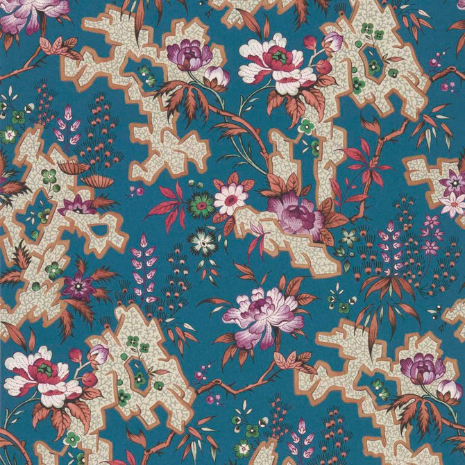 Kilburn'S Maze (Wp) # 02 Prussian Blue by 1838 Wallcoverings Designer Wallpaper V&A Decorative Papers Ii STRAIGHT PASTE THE WALL UNITED KINGDOM V-27.5" 20.5"X11YD - Swanky Fabrics -