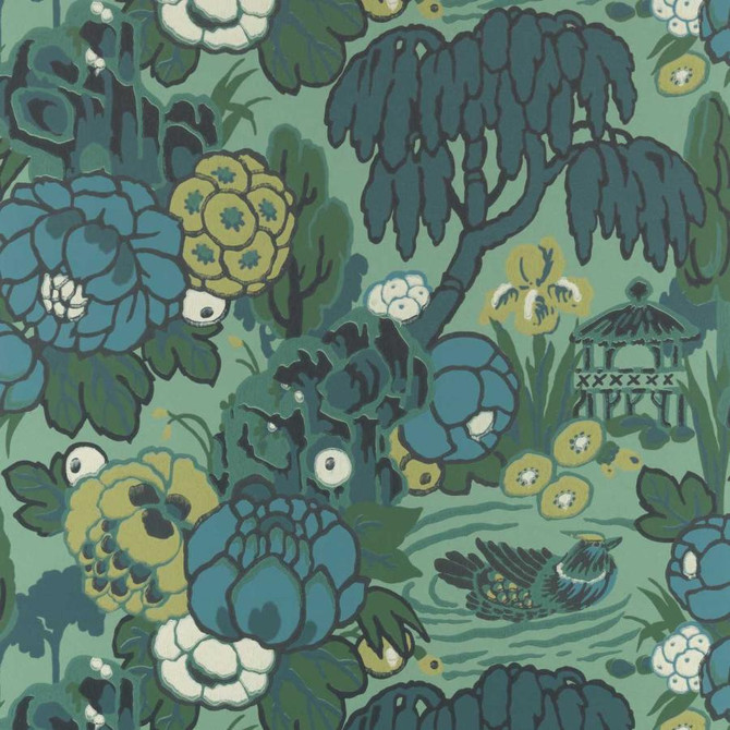 Mandarin Garden (Wp) # 04 Jade by 1838 Wallcoverings Designer Wallpaper V&A Decorative Papers HALF DROP PASTE THE WALL UNITED KINGDOM V-18" 20.5"X11YD - Swanky Fabrics -