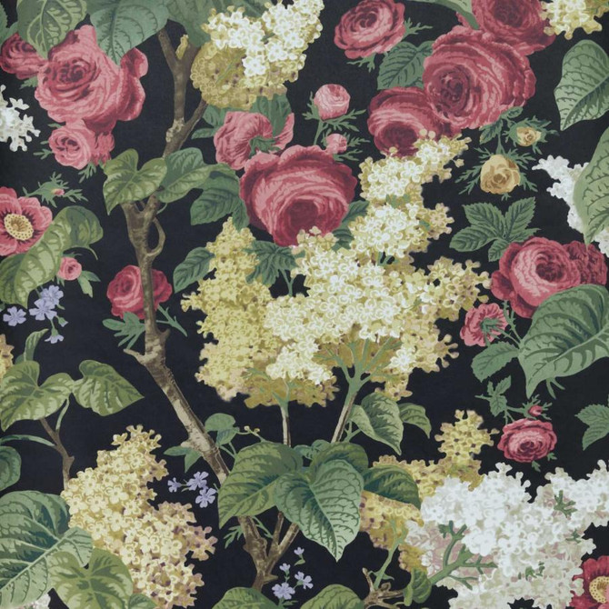 Floribunda (Wp) # 04 Midnight by 1838 Wallcoverings Designer Wallpaper V&A Decorative Papers HALF DROP PASTE THE WALL UNITED KINGDOM V-33" 27.5"X11YD - Swanky Fabrics -
