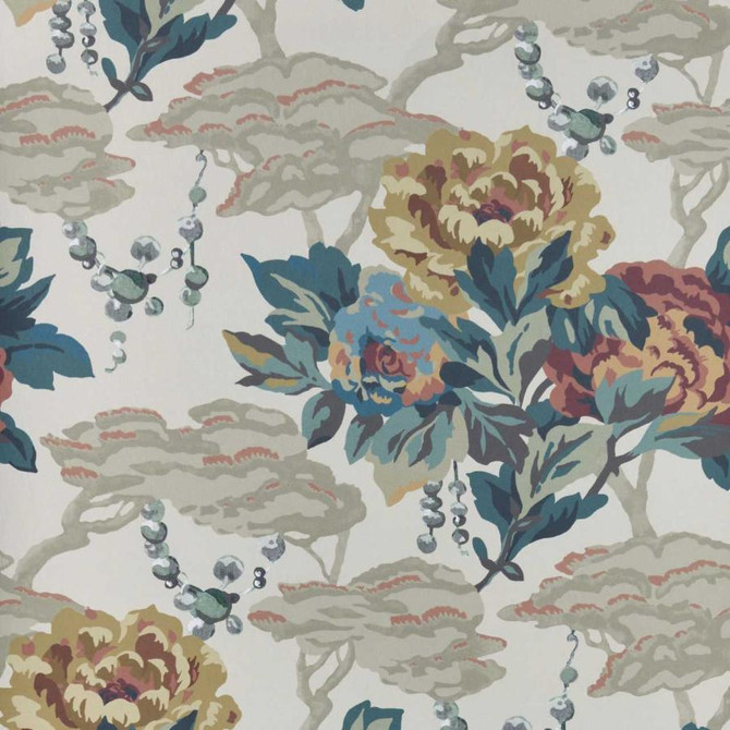 Paeonia (Wp) # 01 Warm Sand by 1838 Wallcoverings Designer Wallpaper V&A Decorative Papers STRAIGHT PASTE THE WALL UNITED KINGDOM V-26.3" 20.5"X11YD - Swanky Fabrics -