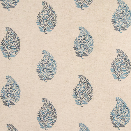 Get Busy Indigo by Carole Designer Fabric Making Waves Base: 57% Cotton, 24% Linen, 19% Viscose Embr: 100% Polyester 3,000 Wyzenbeek Double Rubs 15 1/4" V, 23 1/4" H 50" - Swanky Fabrics -