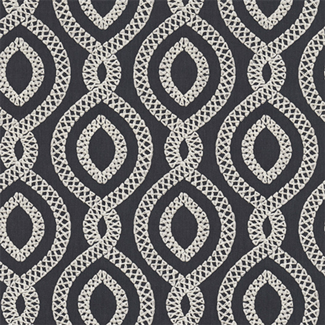 Historic District Indigo by Carole Designer Fabric Making Waves Base: 68% Polyester, 21% Linen, 11% Cotton Embr: 100% Polyester 51,000 Wyzenbeek Double Rubs 6 1/4" V, 3 1/4" H HD 54" - Swanky Fabrics -