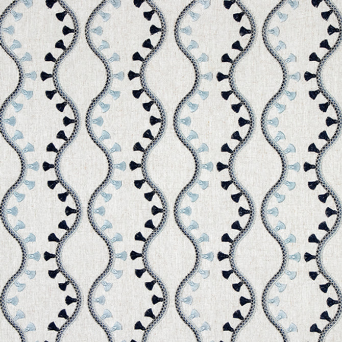 Office Party Sapphire by Carole Designer Fabric Making Waves 50% Polyester, 40% Cotton, 10% Linen N/A 5 1/2" V, 5 1/2" H 52" - Swanky Fabrics -