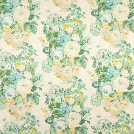 Brilliant Blooms Jade by Carole Designer Fabric Serene Green 55% Linen, 45% Viscose 36,000 Wyzenbeek Double Rubs 19 3/4" V, 13 1/2" H HD 54" - Swanky Fabrics -
