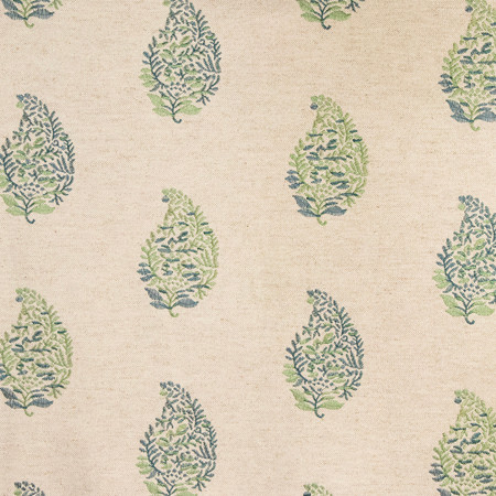 Get Busy Botanical by Carole Designer Fabric Serene Green Base: 57% Cotton, 24% Linen, 19% Viscose Embr: 100% Polyester 3,000 Wyzenbeek Double Rubs 15 1/4" V, 23 1/4" H 50" - Swanky Fabrics -
