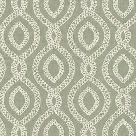 Historic District Aloe by Carole Designer Fabric Serene Green Base: 68% Polyester, 21% Linen, 11% Cotton Embr: 100% Polyester 51,000 Wyzenbeek Double Rubs 6 1/4" V, 3 1/4" H HD 54" - Swanky Fabrics -