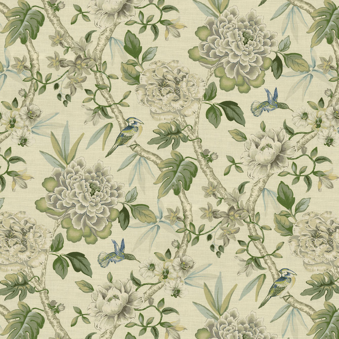 Peony Portico Dove 472691 by PK Lifestyles Designer Fabric Design by Nature VIII 100% Cotton Peru 25000 H: 13.5, V: 27 54 - Swanky Fabrics -