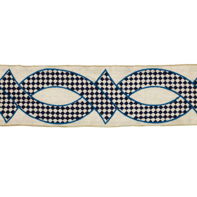 BD114 5" Border Cobalt by RM CoCo Designer Trim Artisano Collection Trim Book Base: 100% Linen Embroidery: 100% Polyester See Sample 0 Horizontal: 5 and Vertical: 7.85 5 - Swanky Fabrics -