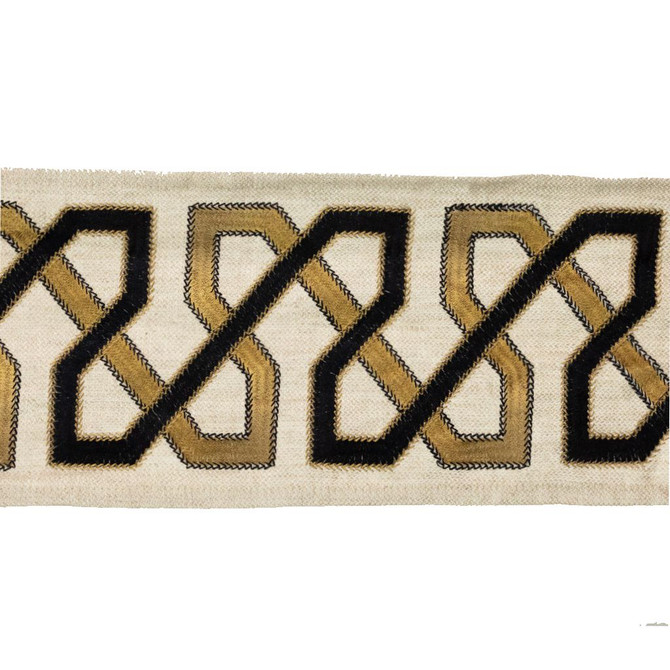 BD113 5" Border Black Gold by RM CoCo Designer Trim Artisano Collection Trim Book Base: 100% Linen Embroidery: 100% Rayon See Sample 0 Horizontal: 5 and Vertical: 3.95 5 - Swanky Fabrics -