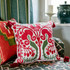 Mind The Gap Pillows TRANSYLVANIAN SUZANI Linen Embroidered Cushion (LC40083) | LC40083 | TRANSYLVANIAN ROOTS | 20 x 20 in | Green, Red, White | Fabric Carolina | https://www.fabriccarolina.com/