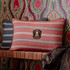 Oregon Stripes Orange Washed Cushion by Mind the Gap Designer Pillow WOODSTOCK '69 LIFESTYLE COLLECTION 100% Linen, printed and stonewashed Made in Romania Leather piped edge 23,6 x 15,8 in - Swanky Fabrics -