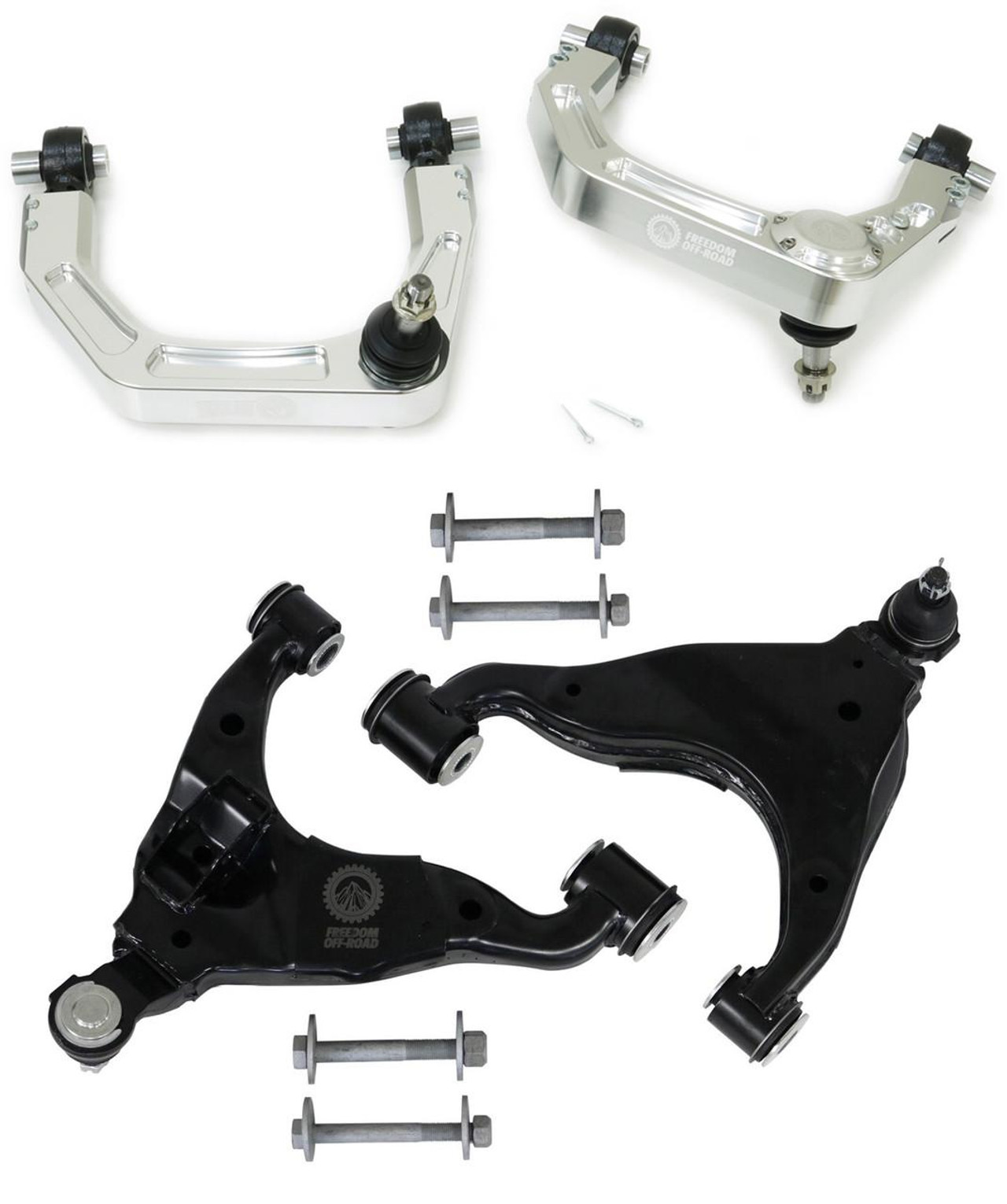 Freedom Off-Road Billet Front Upper Control Arms + OEM Replacement Lower Control Arms for 2-4
