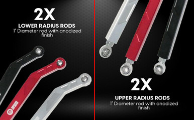 Freedom Off-Road High Clearance Heavy Duty Radius Rod Set(4)-Polished #FOP-P703RL-ADJ-PO