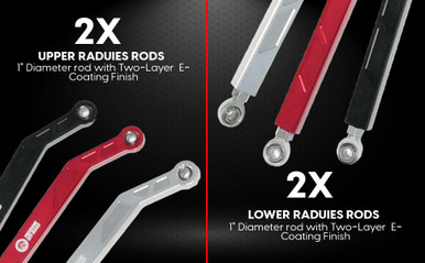 Freedom Off-Road High Clearance Heavy Duty Radius Rod Set (4) - Red #FOP-P703RL-ADJ-RE