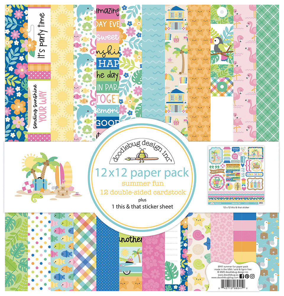 Summer Fun 12x12 Paper Pack - Doodlebug Designs - Pink and Main LLC