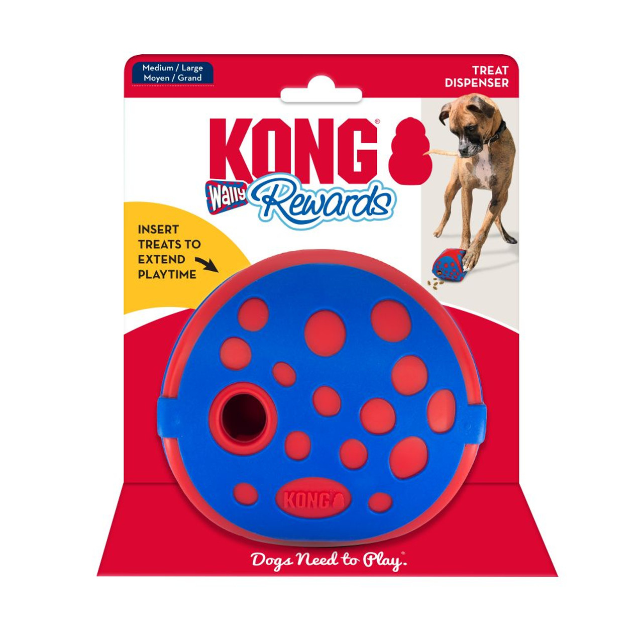 KONG Rewards Wally Dog Treat Dispenser Toy Blue/Red MD/LG