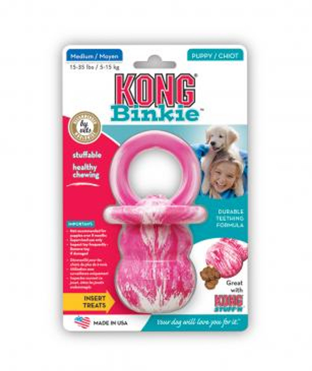 Kong Puppy Binkie Chew Dog Toy, Pink, Small