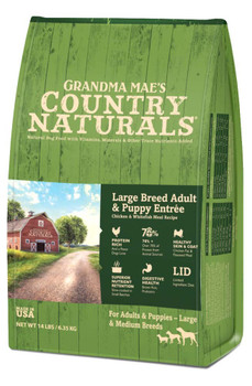 Grandma Mae's Country Naturals Large Breed Adult & Puppy Entre Dry Dog Food Chicken & Rice 4lb