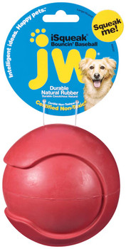 JW Pet iSqueak Bouncin' Dog Toy Baseball Assorted LG